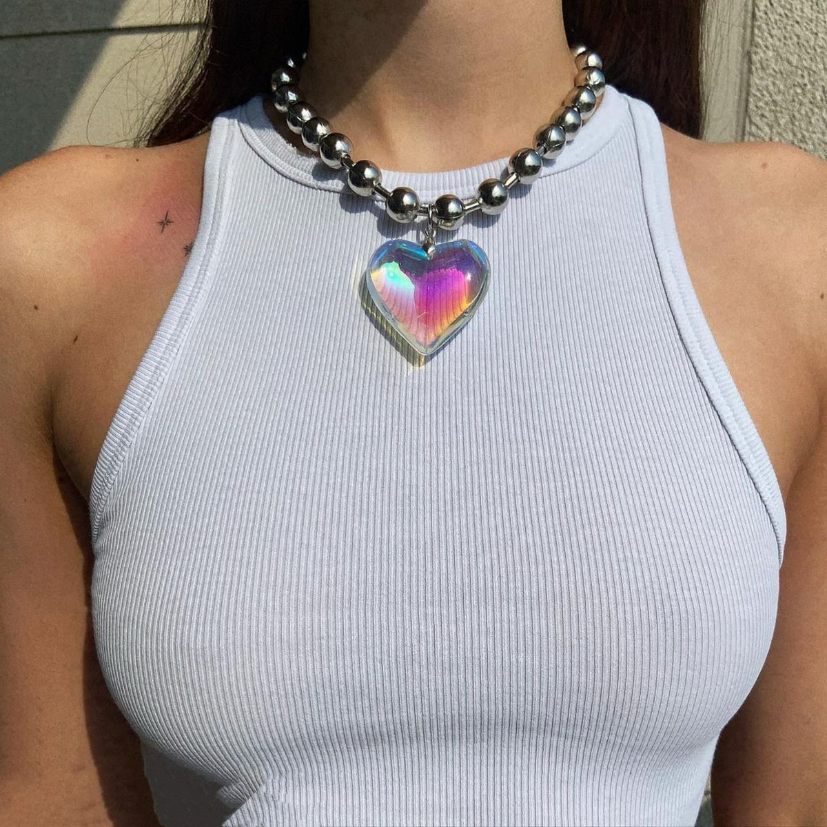 Holographic Heart Pendant Necklace