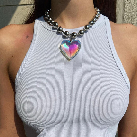 Holographic Heart Pendant Necklace